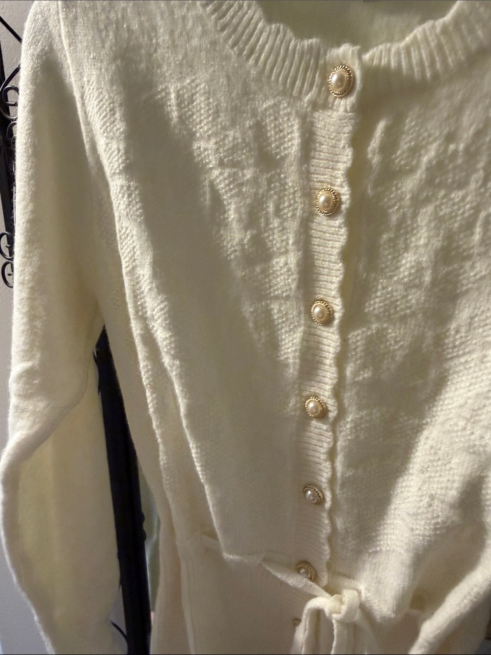 Sweet Rain Cream Button-Front Drawstring Cardigan - Picture 5 of 5